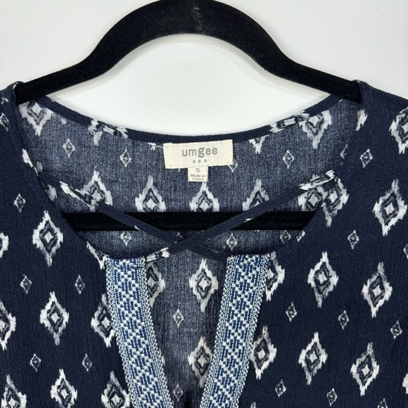 Umgee navy blue peplum v neck blouse top boho bohemian western - Picture 3 of 4